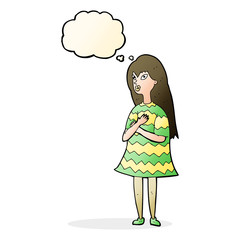 cartoon surprised girl with thought bubble