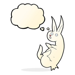 cue cartoon rabbit with thought bubble