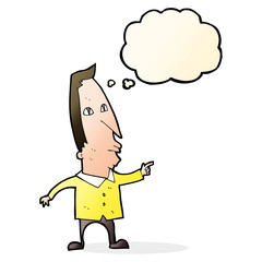 cartoon pointing man with thought bubble