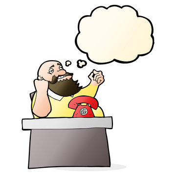 recommend clip art: cartoon arrogant boss man with thought bubble