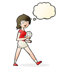 cartoon soccer girl with thought bubble