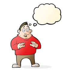 cartoon excited overweight man with thought bubble