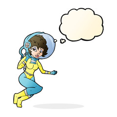 cartoon space woman with thought bubble