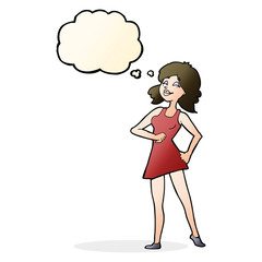 cartoon proud woman with thought bubble