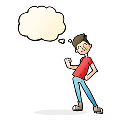 cartoon celebrating man with thought bubble
