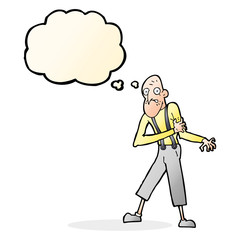 cartoon old man having heart attack with thought bubble