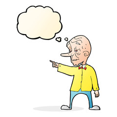 cartoon old man pointing with thought bubble