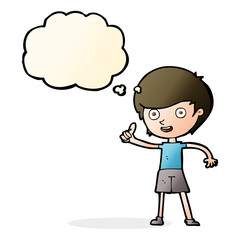 cartoon boy giving thumbs up symbol with thought bubble