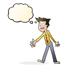 cartoon stressed man with thought bubble