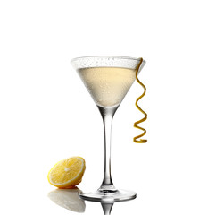 cold lemonade and a martini in a glass on a white background