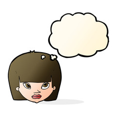 cartoon annoyed woman with thought bubble
