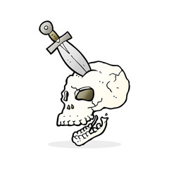 cartoon dagger stuck in skull