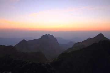 Obraz premium View of high mountain in sunset time / low light time on mountain