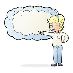 cartoon woman with text space cloud