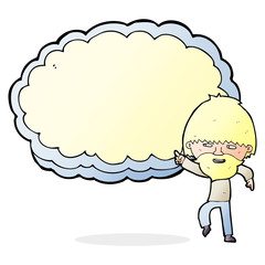 cartoon man pointing at text cloud space