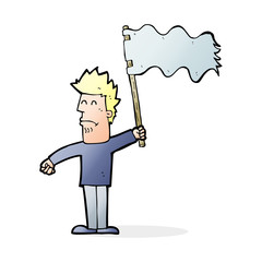 cartoon unhappy man waving flag