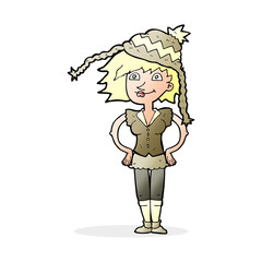 cartoon woman wearing winter hat