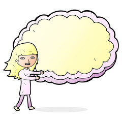 cartoon girl with cloud text space