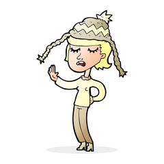cartoon woman wearing winter hat