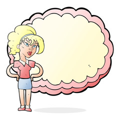 cartoon woman in front of cloud