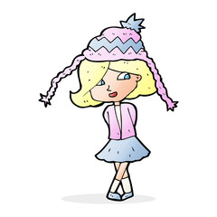 cartoon happy girl wearing hat