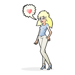 cartoon woman with love heart
