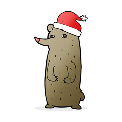 cartoon bear in xmas hat