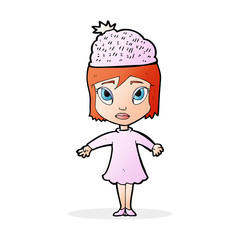 cartoon woman wearing winter hat