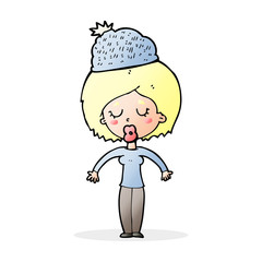 cartoon woman wearing winter hat
