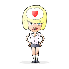 cartoon woman thining about love