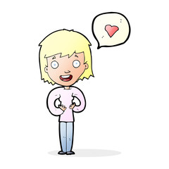 cartoon happy woman in love