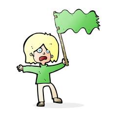 cartoon woman waving green flag