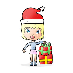 cartoon woman with present