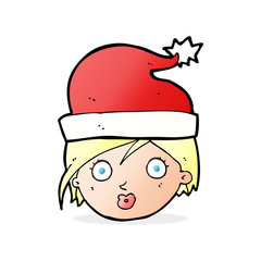 cartoon woman wearing christmas hat
