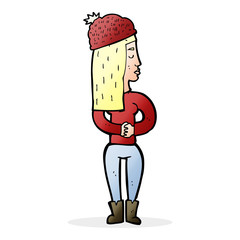 cartoon woman wearing winter hat