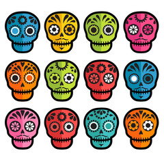 colorful patterned skull set, Mexican day of the dead stickers