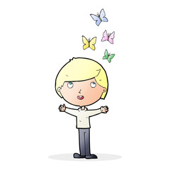 cartoon man and butterflies