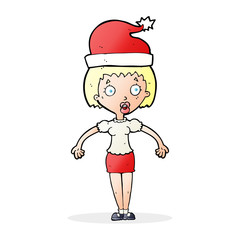 cartoon woman wearing christmas hat shrugging shoulders