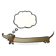 cartoon dachshund with thought bubble