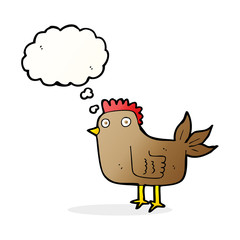 cartoon hen with thought bubble