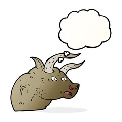 cartoon angry bull head with thought bubble