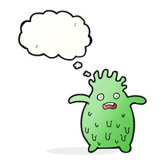 cartoon funny slime monster with thought bubble