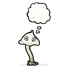 cartoon mushroom with thought bubble