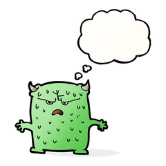 cartoon little alien with thought bubble