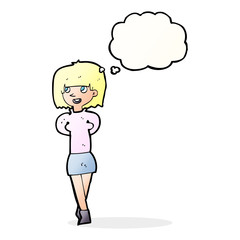 cartoon happy woman with thought bubble