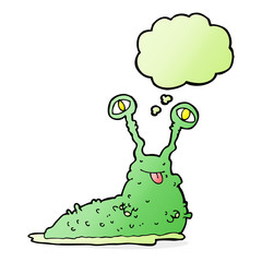 cartoon gross slug with thought bubble