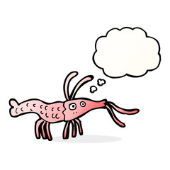 cartoon shrimp with thought bubble