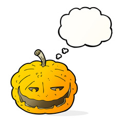 cartoon halloween pumpkin with thought bubble