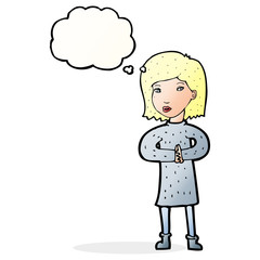 cartoon calm woman with thought bubble