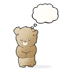 cartoon shy teddy bear with thought bubble